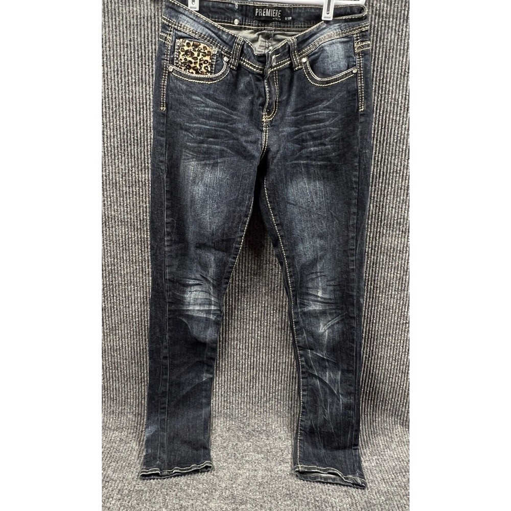Premiere Rue 21 Jeans Womens 9/10R Blue Denim Pants Embellished‎ Thick Stitching
